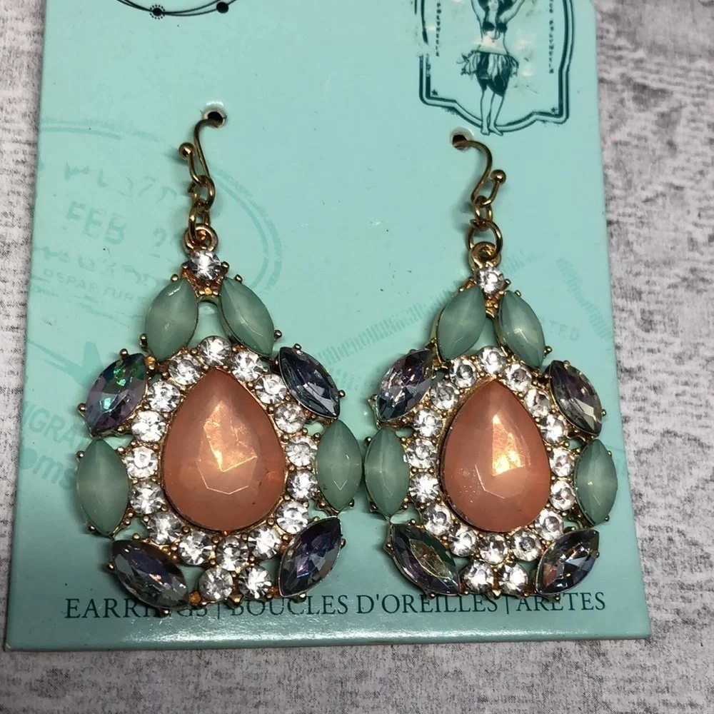 New Bead Landing Tahiti Boho Statement Bejeweled Earrings long dangle drop